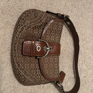 Coach Tan and Brown Signature Shoulder Bag